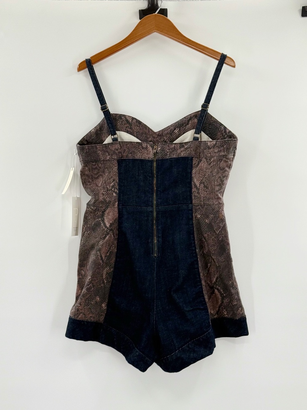 Pilcro Anthropologie Snake Print Denim Romper Size 12 Dark Wash Corset Y2K - Picture 7 of 13